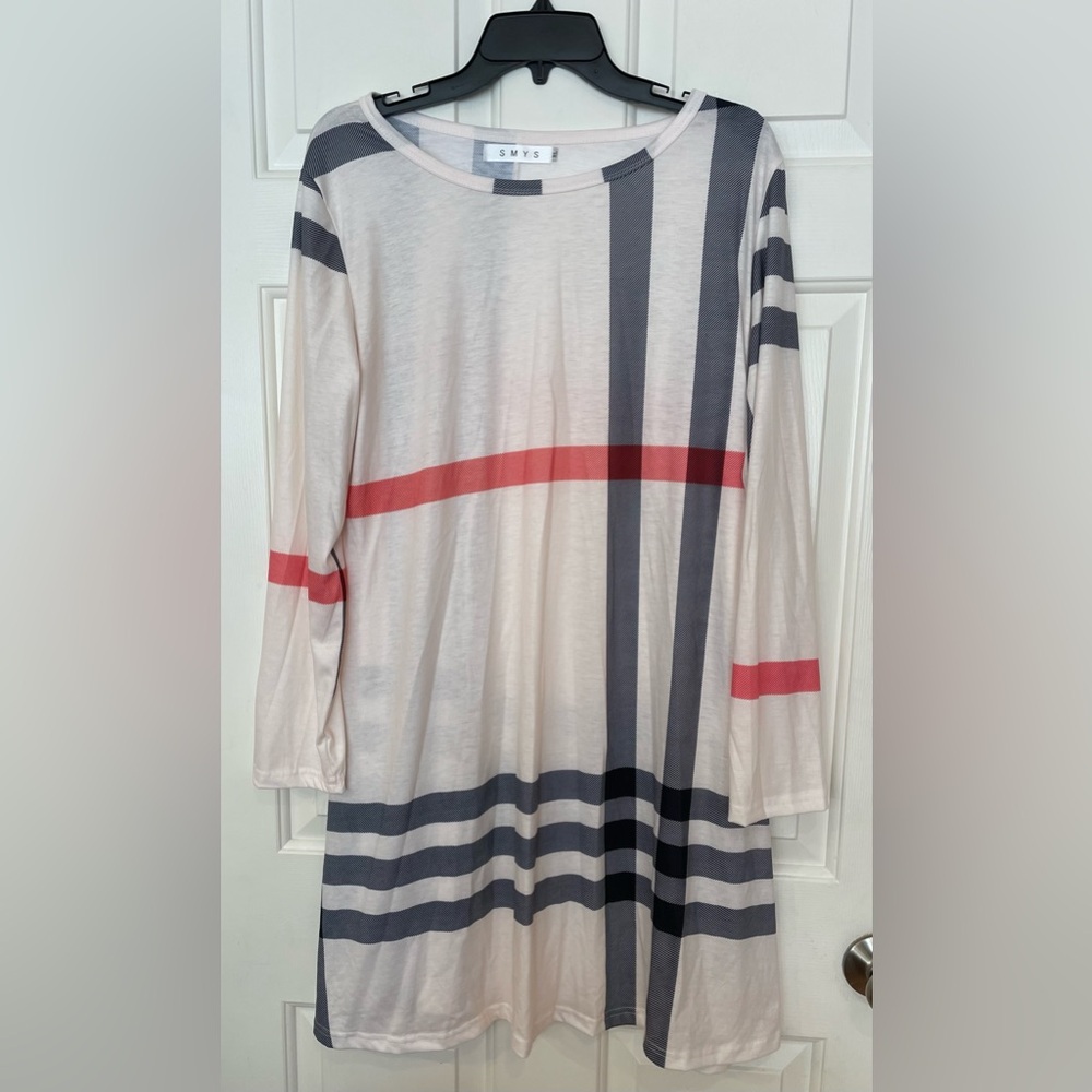 SMYS Women’s XL Ivory Plaid Longsleeve A-Line Knee Length Dress